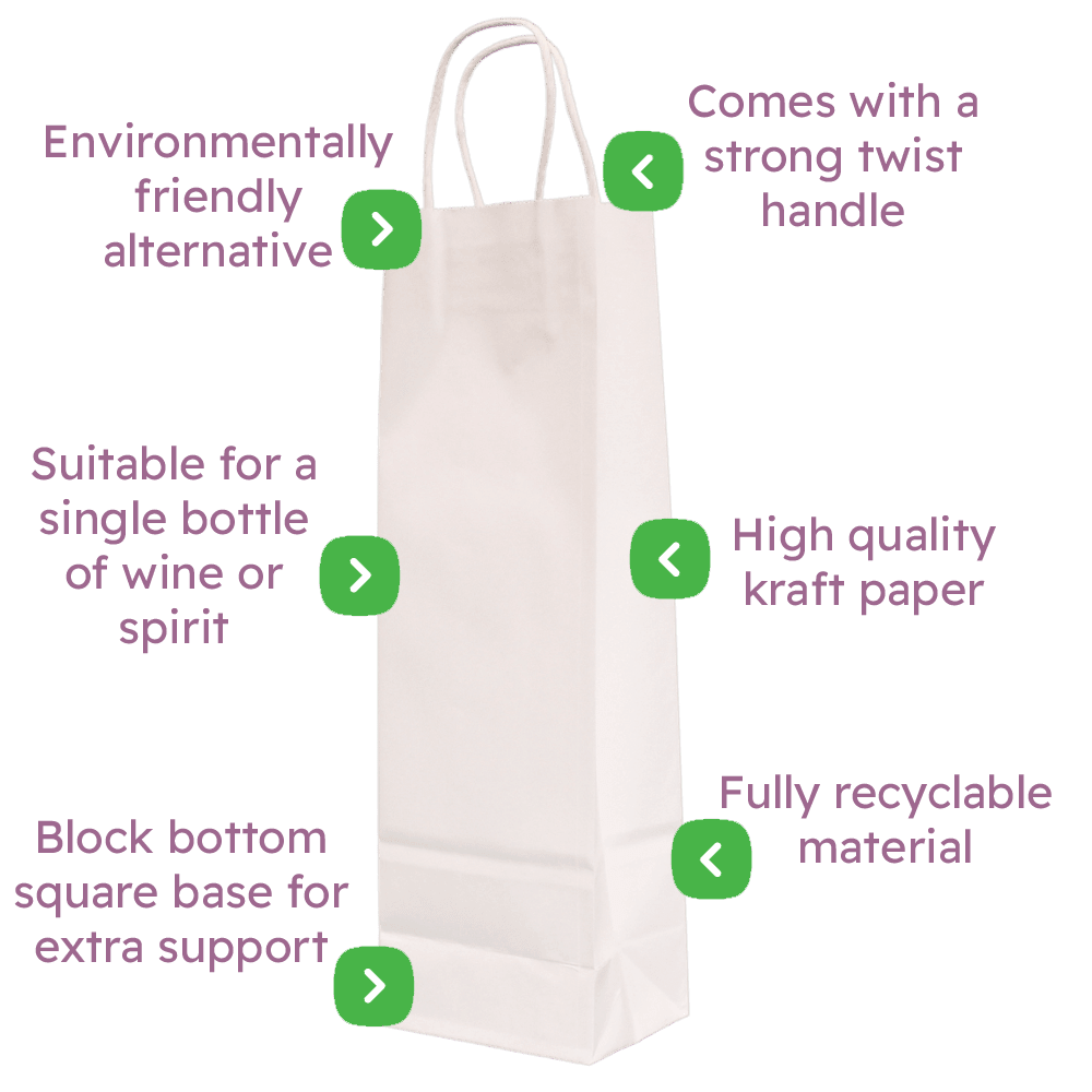White Twist Handle Paper Carrier Bags - 110x85x360mm - Infographic