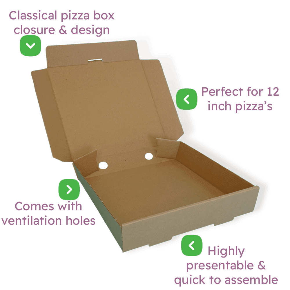 Brown 12" (Inch) Takeaway Pizza Box - 305x305x38mm
