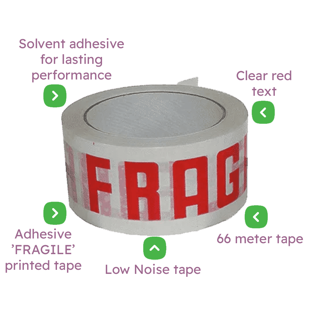 White & Red 'FRAGILE' Packing Tape - 48mmx66m