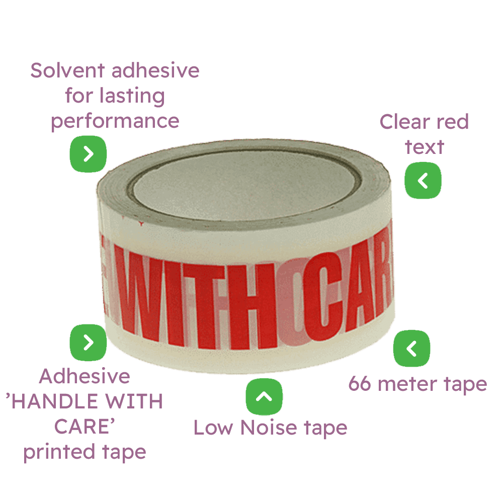White & Red 'HANDLE WITH CARE' Packing Tape - 48mmx66m