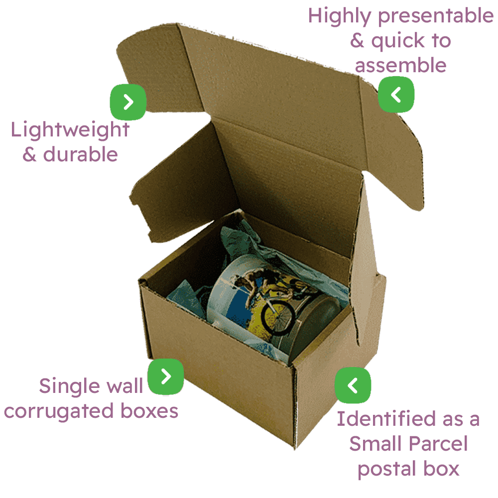 Brown PiP Small Parcel Postal Box – 152x127x95mm Infographic