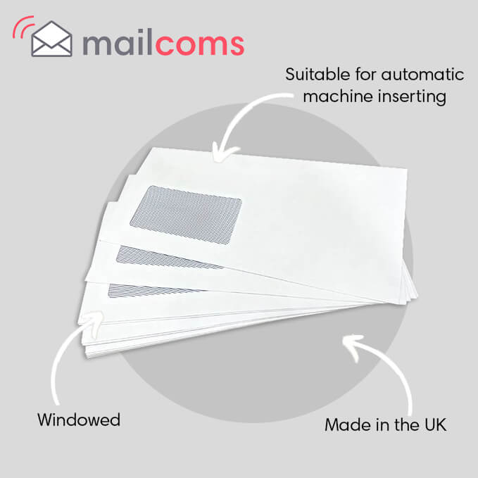 White DL+ Gummed Plain Windowed (35mm x 90mm Window) Envelopes (110mm x 220mm)