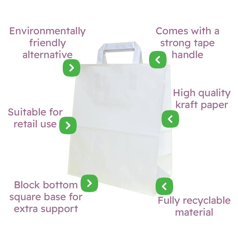 White Tape Handle Paper Carrier Bags Infographic