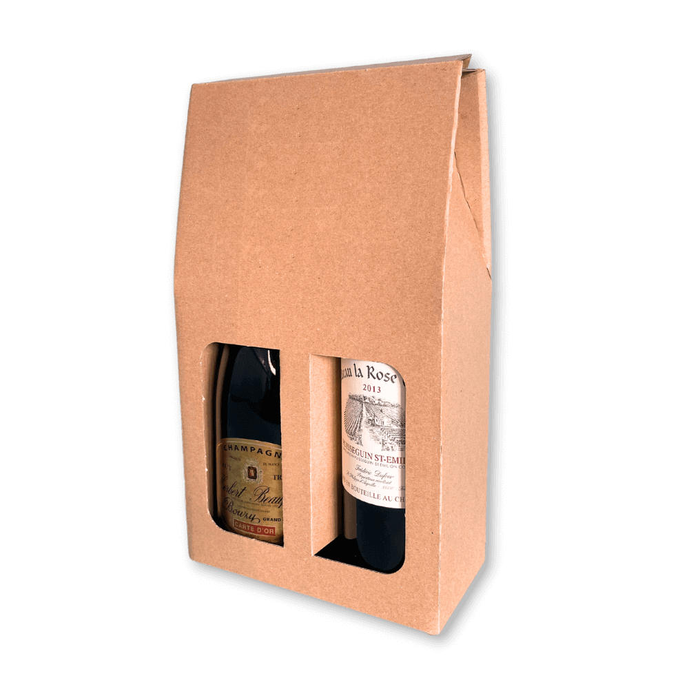 Double Bottle Brown Pinch Top Bottle Carrier Box - 182x91x323mm
