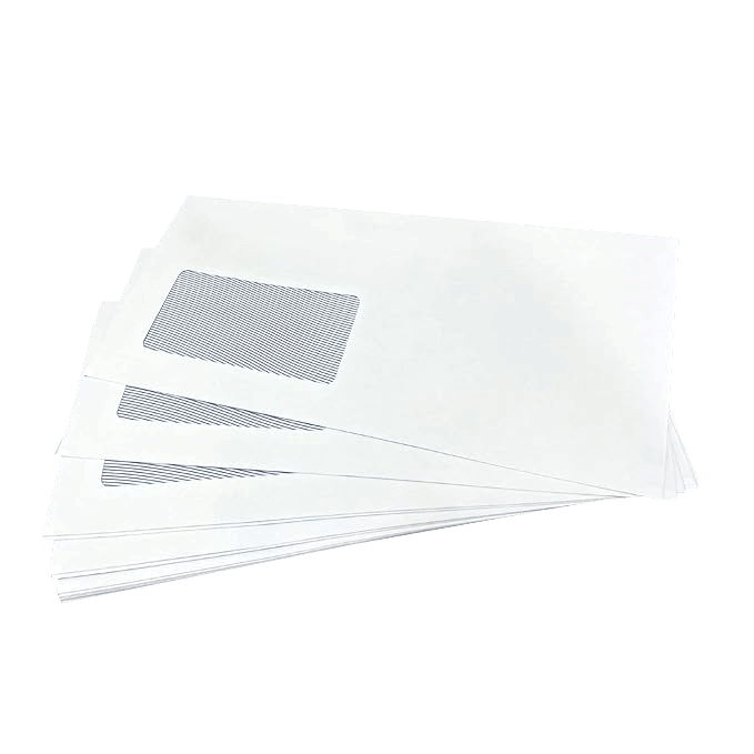 White DL+ Gummed Plain Windowed (45mm x 90mm Window) Envelopes (114mm x 235mm)