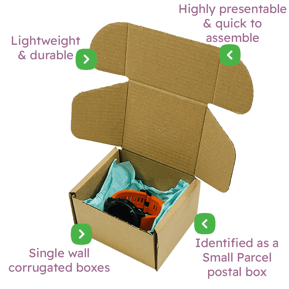 Brown PiP Small Parcel Postal Box - 110x100x70mm Infographic