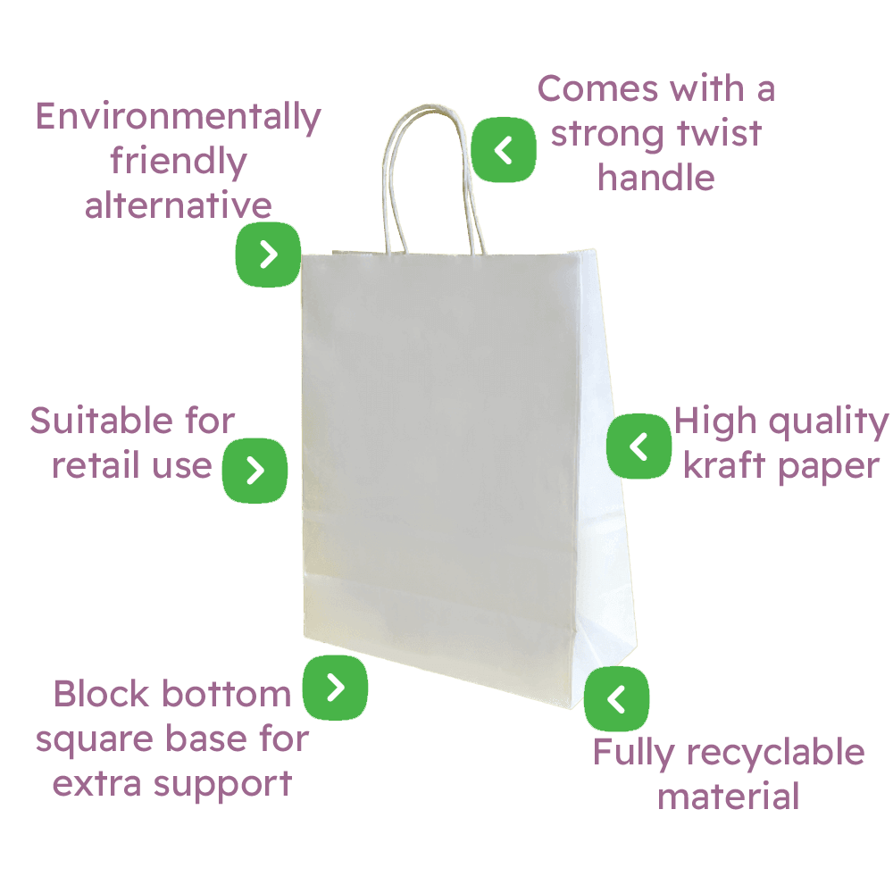 White Twist Handle Paper Carrier Bags Infographic