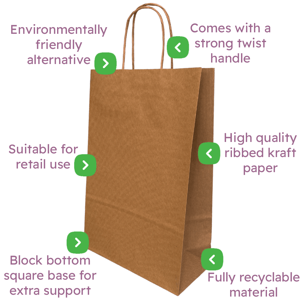 Ribbed Kraft Premium Brown Twist Handle Paper Carrier Bags Infographic