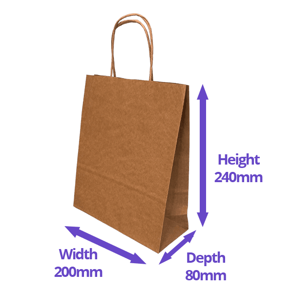 Ribbed Kraft Premium Brown Twist Handle Paper Carrier Bags - 200x80x240mm