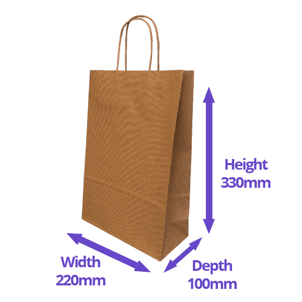Ribbed Kraft Premium Brown Twist Handle Paper Carrier Bags - 220x100x330mm