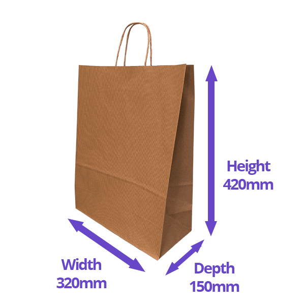 Ribbed Kraft Premium Brown Twist Handle Paper Carrier Bags - 320x150x420mm