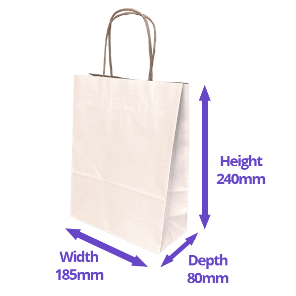 White Kraft Premium Twist Handle Paper Carrier Bags - 185x80x240mm
