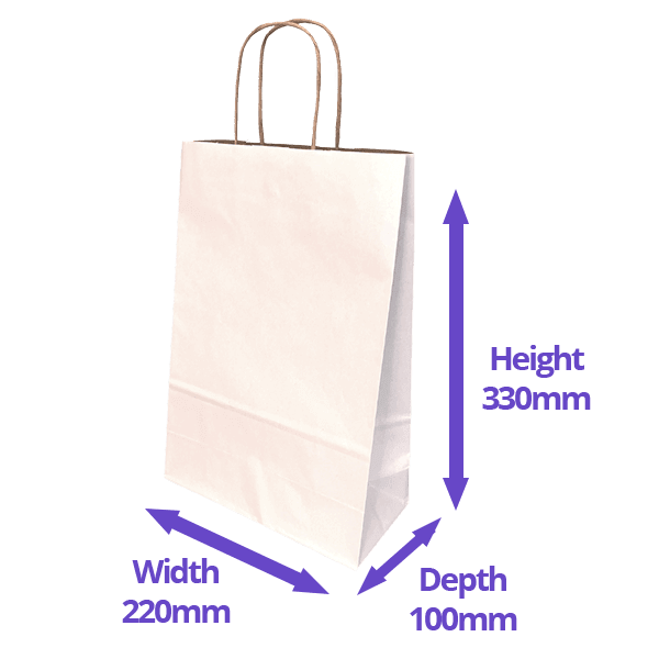 White Kraft Premium Twist Handle Paper Carrier Bags - 220x100x330mm