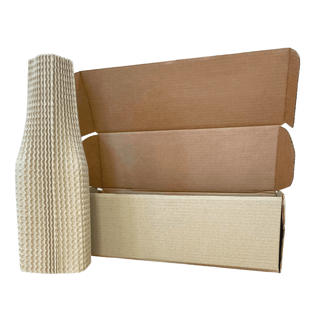 Single Bottle Corrugated Bottle Sleeves Kit – Includes Corrugated Bottle Sleeves & Brown Postal Boxes