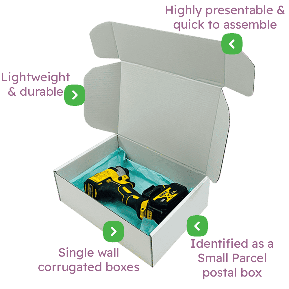 White PiP Small Parcel Postal Box - 290x208x95mm Infographic